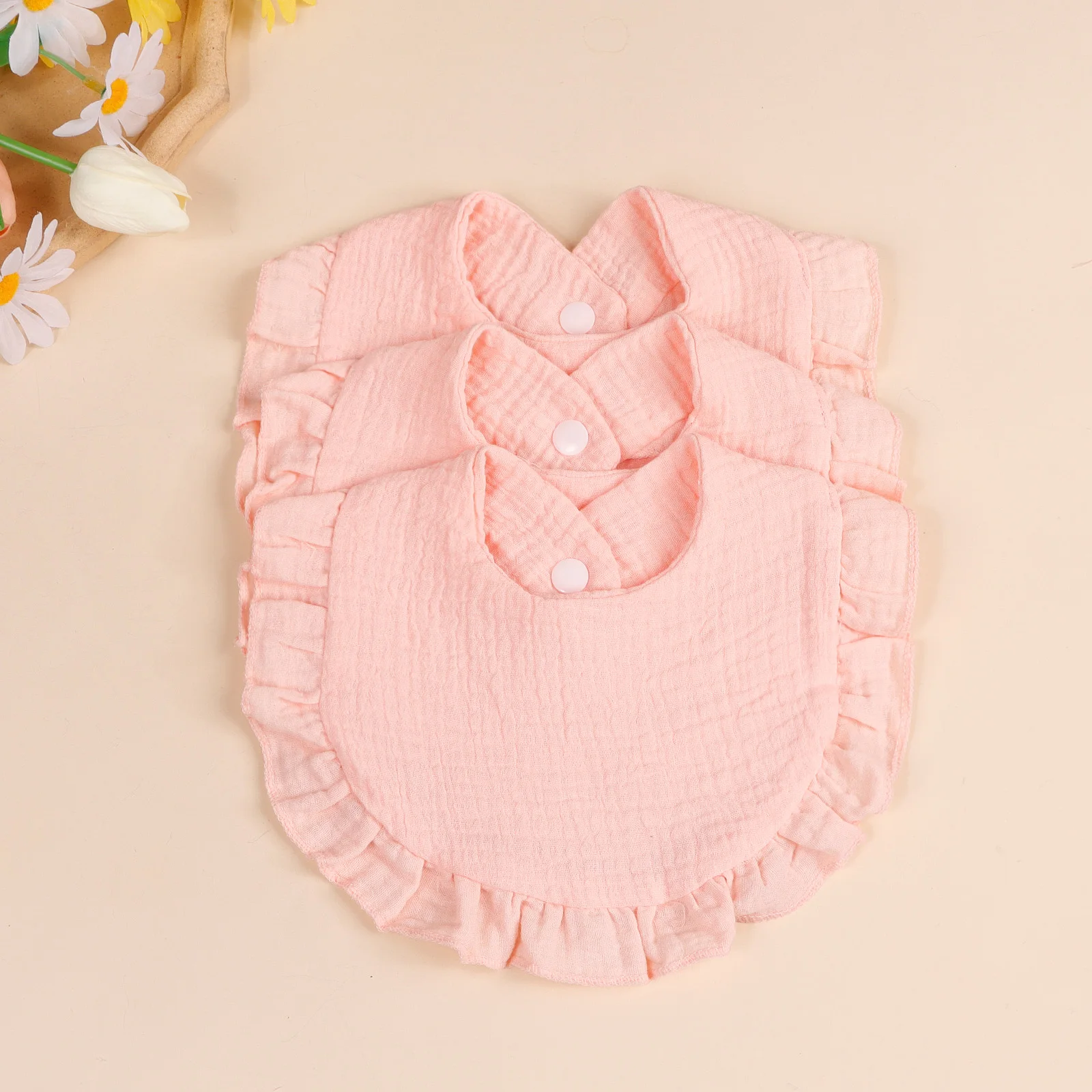 3 stücke Solide Neugeborenen Baumwolle Rüschen Lätzchen Set Kinder Feed Sabbern Lätzchen Kleinkind Nette Salive Handtuch Heißer Verkauf Baby Spucktuch zubehör – Detail 7