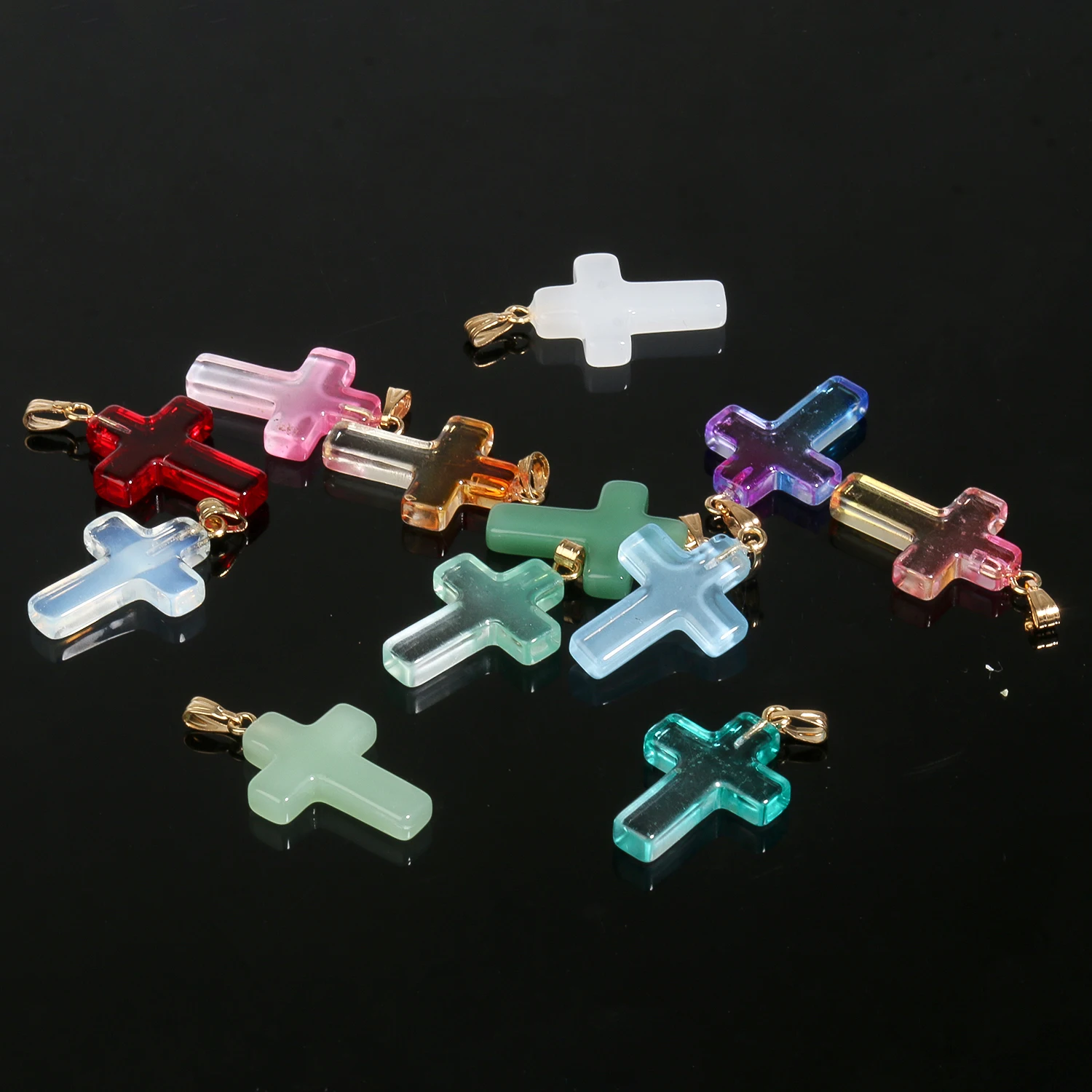 10pcs/lot 18x25mm Colorful Cross Shape Lampwork Crystal Glass Charms Pendant for DIY Earring Necklace Buckle Pendant Accessories