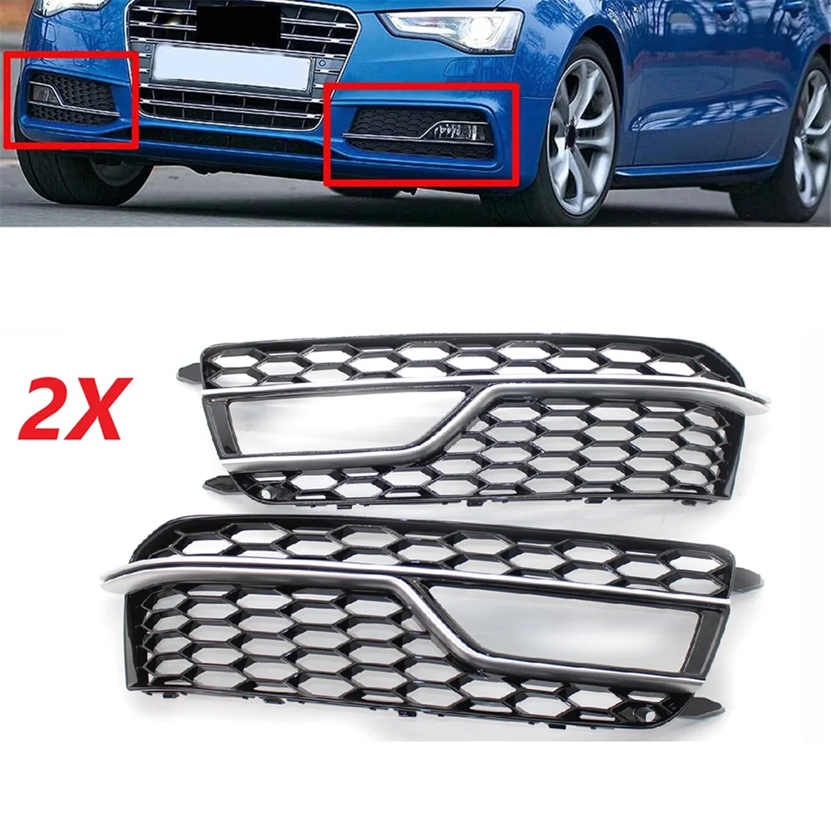 Chrome Car Front Bumper Mesh Fog Light Cover Honeycomb Grill Grille Cover for Audi S5 A5 S-Lines