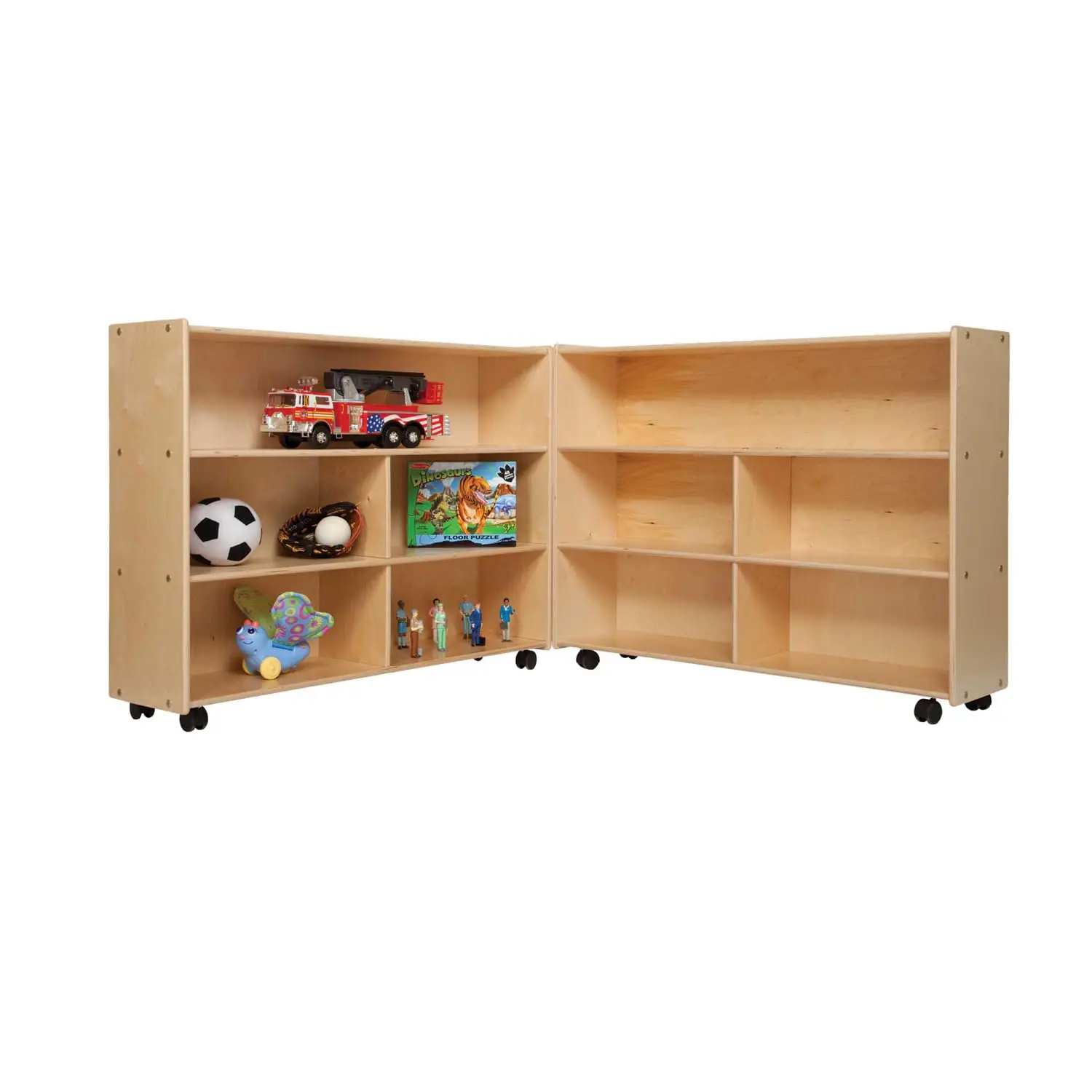 Contender Extra Large Folding Mobile Storage Organizer for Daycare Classroom Preschool, Wood Furniture on Rolling Casters with 4