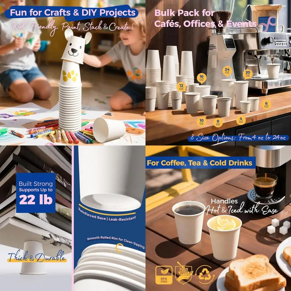 

Одноразовые бумажные стаканчики на 10 унций, упаковка 500 шт., белые премиум-класса для горячих/холодных напитков, утолщенные стаканчики для вечеринок, офисов и мероприятий