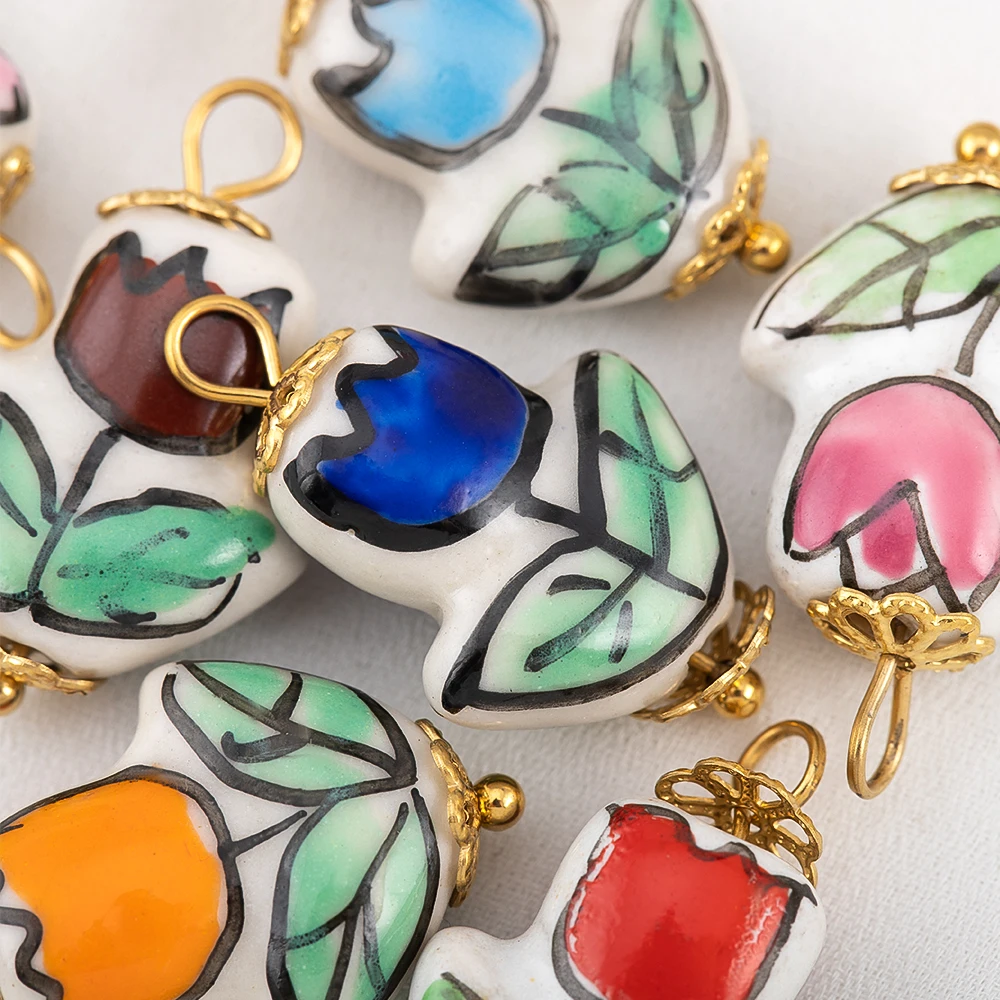 2 قطعة المعلقات زهرة السيراميك رسمت الفولاذ المقاوم للصدأ سحر ملون DIY بها بنفسك صنع المجوهرات أساور القرط اكسسوارات الحرف #2