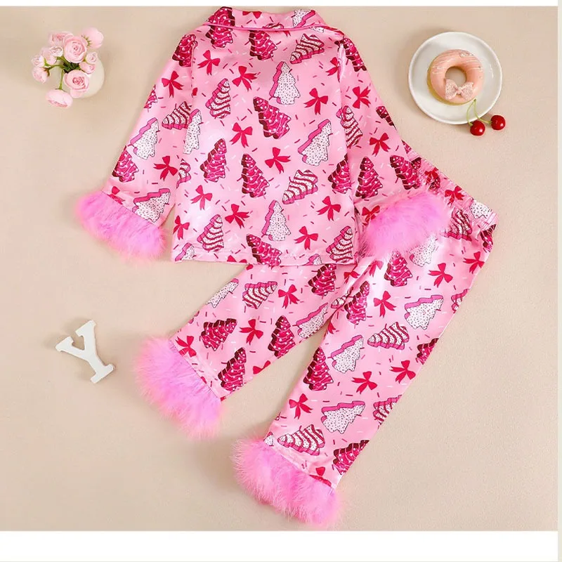 Christmas Girls Pajama Set Bow Long Sleeve Sleepwear for Kids Comfort Children Clothing Sets Toddler Pijama Baby Clothes