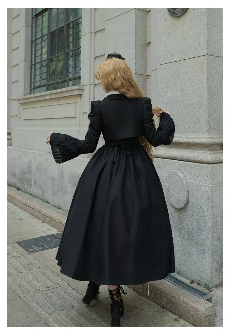 Lolita Dress Ruffled White Long Sleeve Shirt Goth Print Slim Dress Harajuku Two Piece Sets Womens Outifits