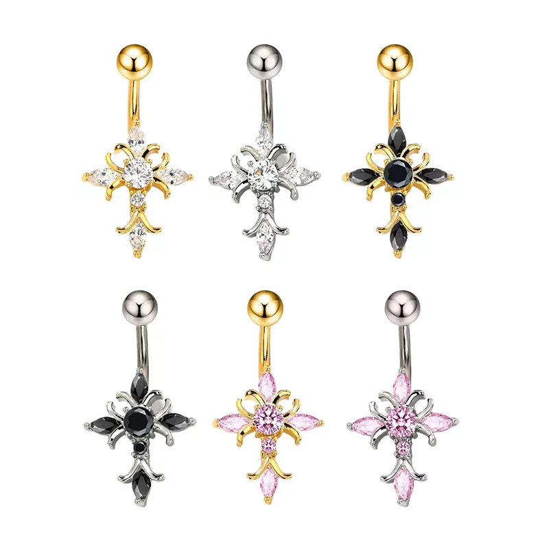 Christian Cross Navel Piercing Jewelry 14G Titanium Barbell Woman Man Religious Accessories Gold Silver Color Belly Button Rings