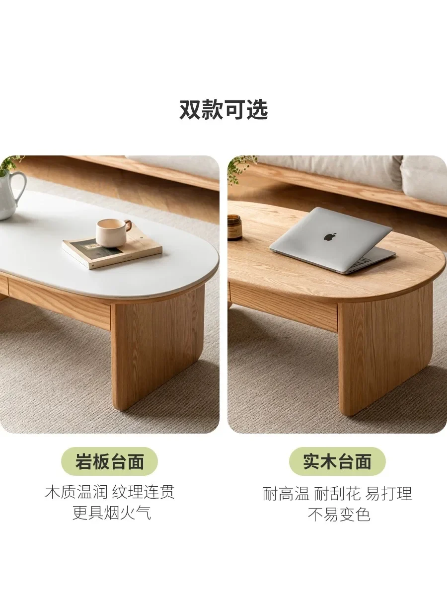 Log wind solid wood coffee table modern simple household rock slab tea table small apartment oak living room storage low table