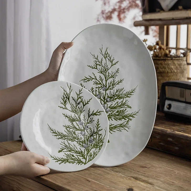 

Embossed Ceramic Bowls and Household Tableware Salad Bowls Vegetable Western Food Plates Steamed Fish Plates