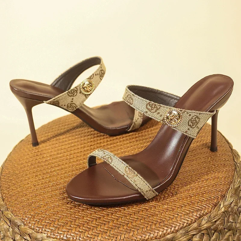 

Sexy Women Shoes 2025Summer Open Toe High Heels Sandals Women Flower Embroidery Stiletto Heel Slippers Woman Fashion Party Shoes