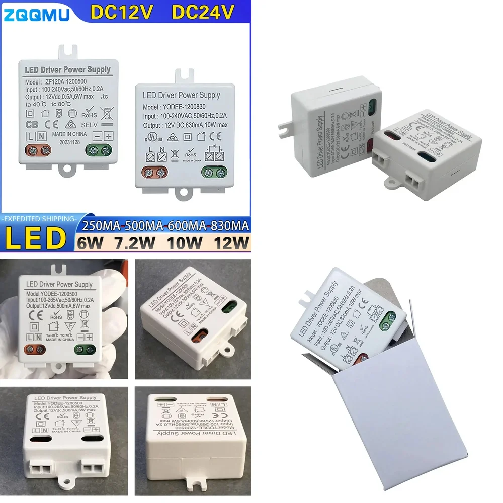 

Constant Voltage LED Driver DC 12V 24V 6W 10W 12W Power Supply 250mA 500mA 600mA 830mA for LED Strip Lighting Adapter