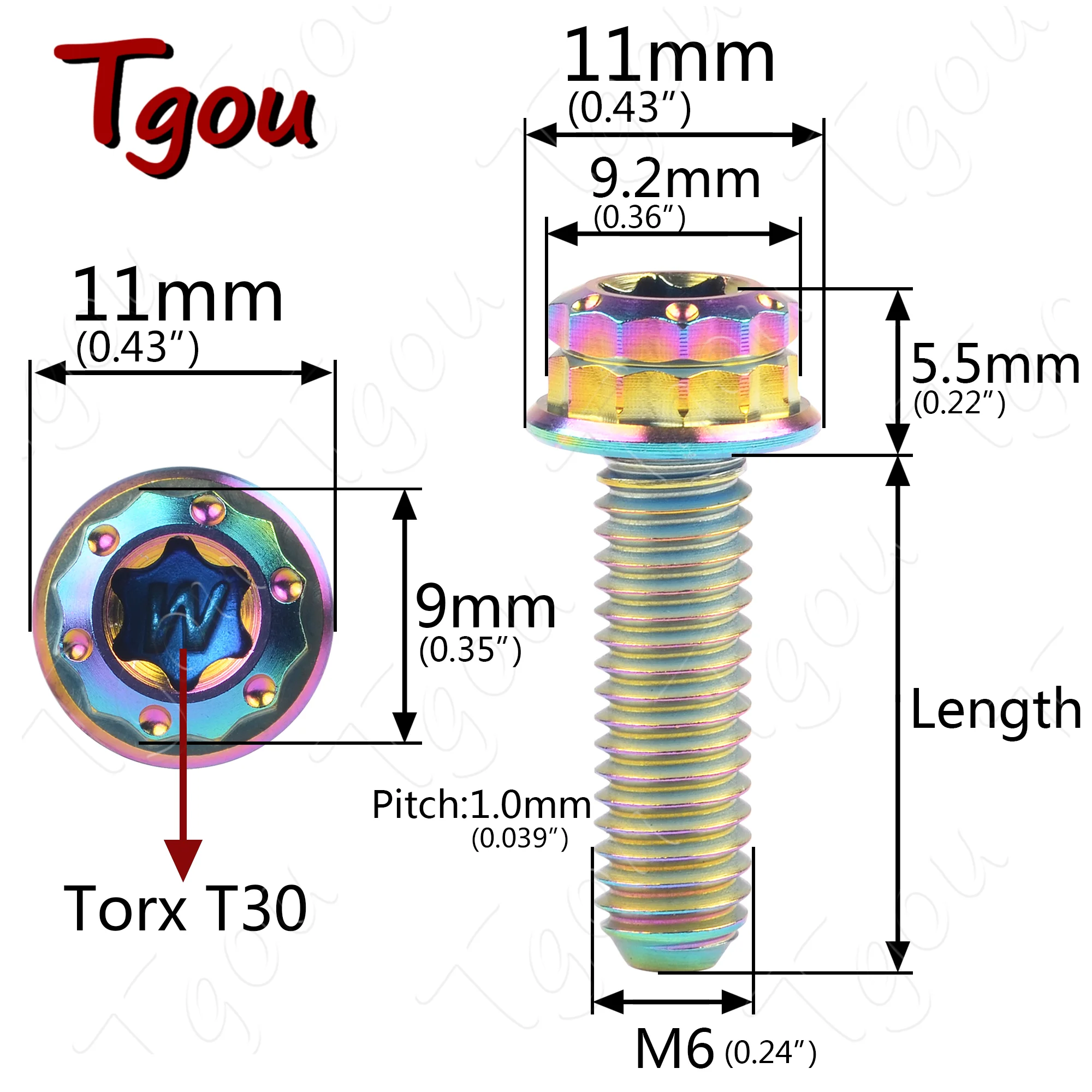 Tgou Titanium Bolt M6x10 15 20 25 30 35 40 45 50mm Torx T30 Flange 12 Points Head Screw for Bicycle Motorcycle Modification