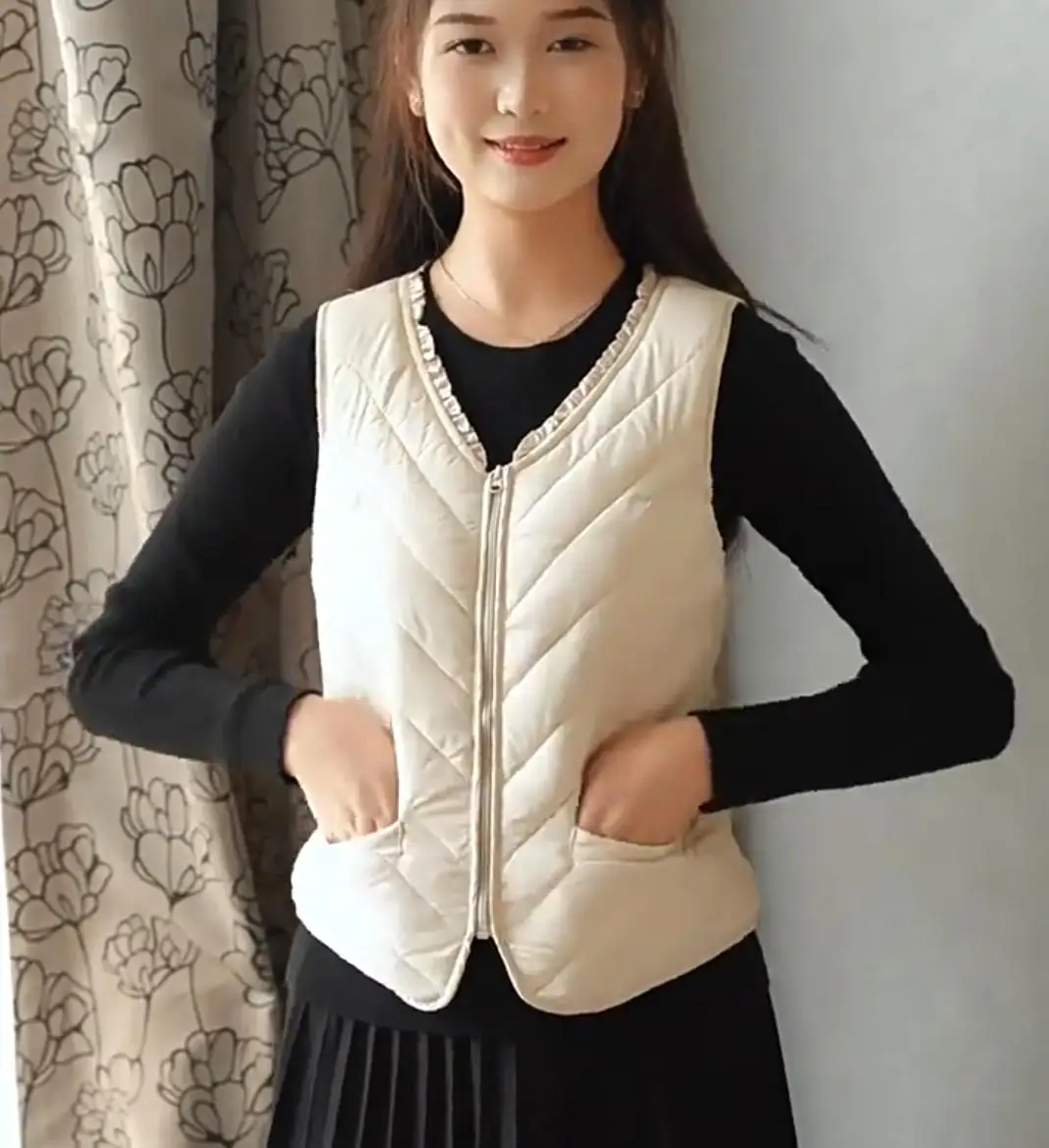 Women's Fleece Lined Thickened Vest Cotton down Lightweight Slim Fit Inner Wear Autumn Winter New Style Warm Close Fit Jacket