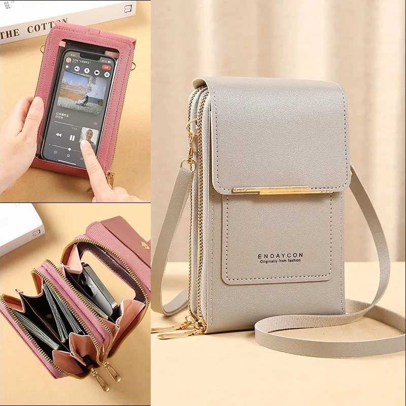 Crazy Bag Fashion Touch Screen Lock Cell Phone Bag Women\'s Mobile Phone Card Holder Crossbody Shoulder Bag