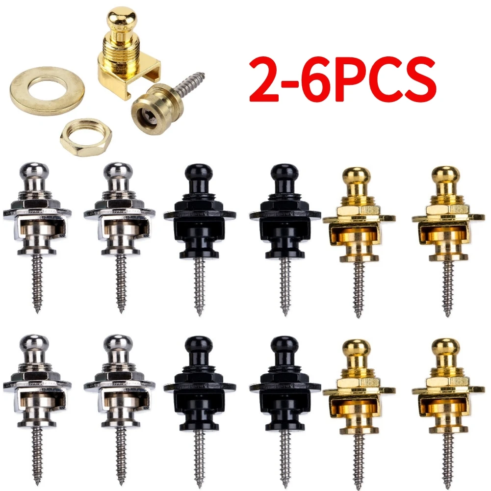 2-6pcs Guitar Strap Locks Belt Buckle Buttons for Bass Folk Electric Guitar Electroplated Alloy Non-slip Musical Instrument Part