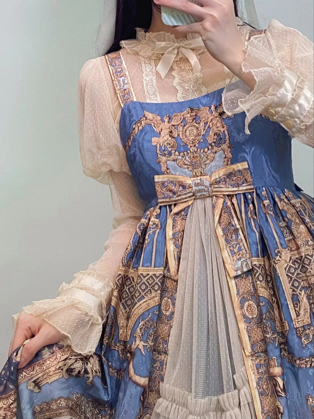 ชุดเดรสวินเทจยาวประดับลูกไม้ ผ้าโพลีเอสเตอร์ 100% สำหรับใส่เป็นชุดชั้นในสไตล์โลลิต้า หรือชุดตาข่ายอเนกประสงค์สำหรับวันฮาโลวีน