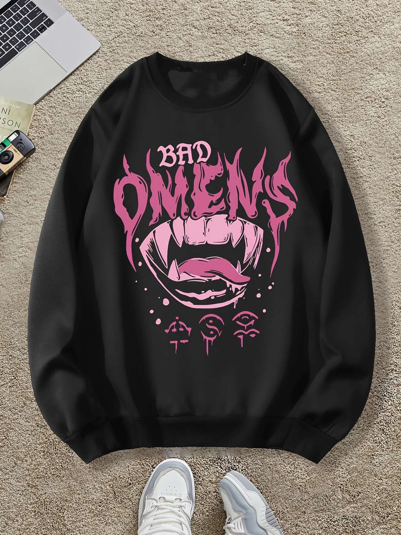 

Graffiti Fun Pattern Print Autumn and Winter Men's and Women's Long Sleeved Sportswear Sweatshirt Casual Loose Outdoor Street