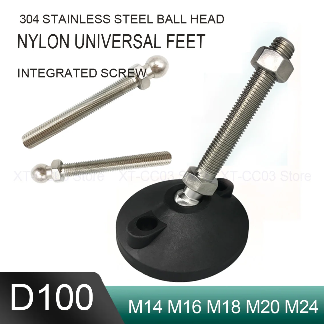 M14 M16 M18 M20 M24 Adjustable Lathe Leg Base 100mm Thread Type Feet Swivel Base Articulating Leveling legs Furniture Glide Pad