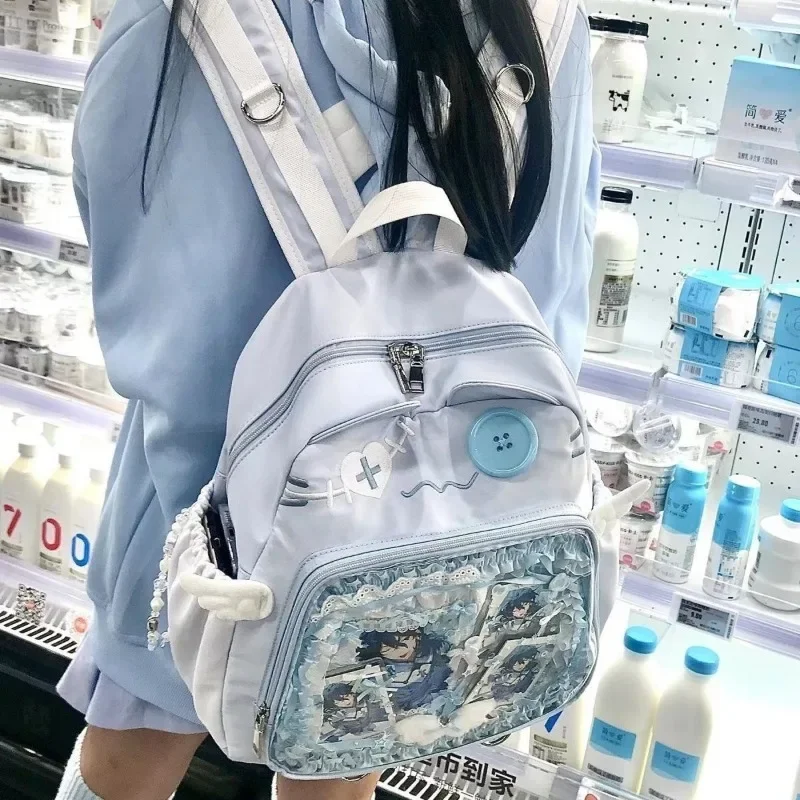 Mochila Xiuya con bonito gato para mujer, bolso Ita transparente de nailon de estilo japonés, mochilas estéticas femeninas de gran capacidad