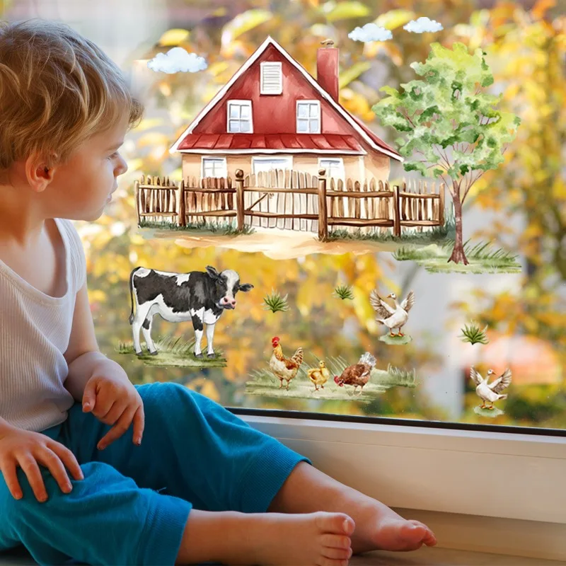 Cartoon Happy Farm Cow Chicken Animal Wall Sticker For Kids Room Children Bedroom Computer Decoration Wall decals Poster Mural