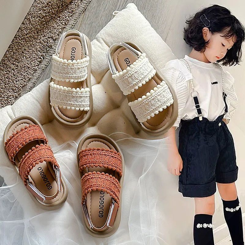 Girls Summer Beach Shoes Ethnic Style Kids Casual Sandals Soft Sole Fashion Children Retro Princess Shoes 2026 Summer New