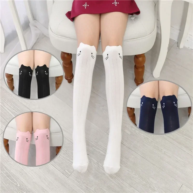 Baby Jungen Mädchen Sport kniehohe lange Socken Cartoon Katze Kinder Strümpfe Baumwolle Kinder Schuluniform Socken Kleidung Zubehör