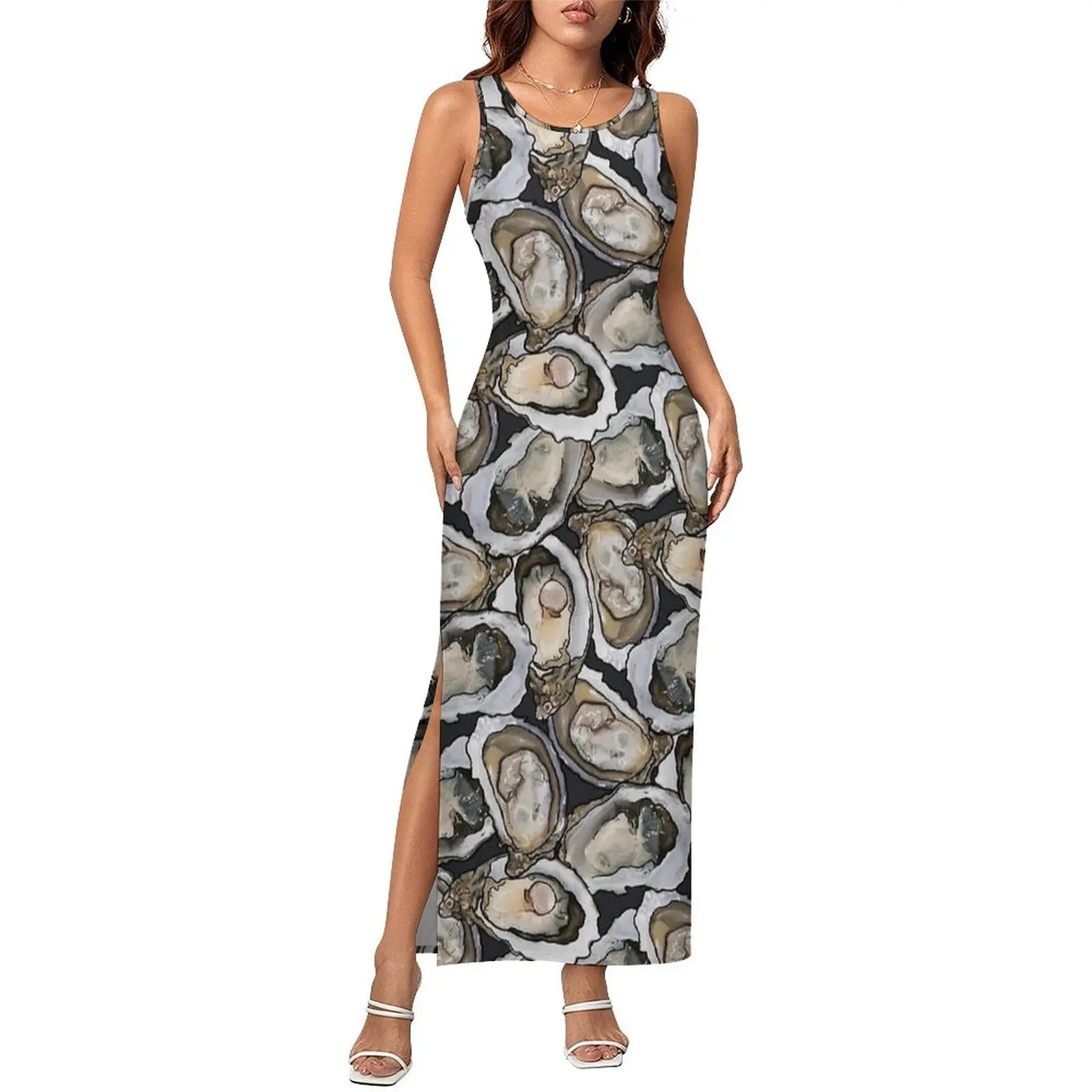 Ladies Bodycon Dress Casual Oyster Seafood Feast in Charcoal Maxi Dresses Summer Sleeveless Street Style Graphic Dress Big Size