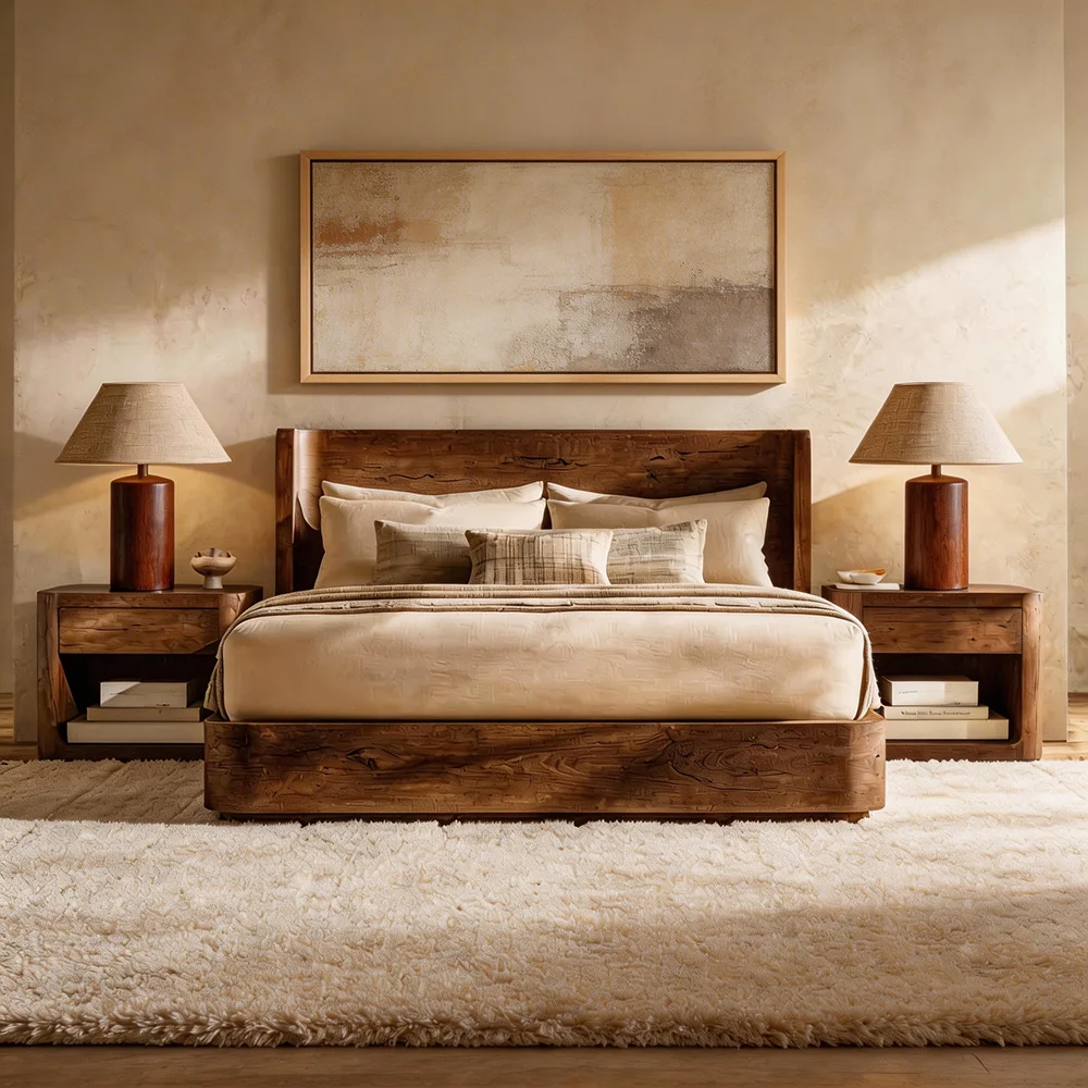 #Luxury Modern Fabric Bedroom Sets With Bedside Table And Platform Bed Full Size