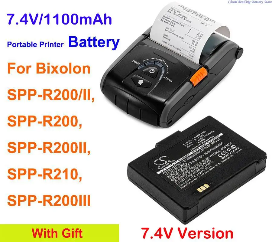 Cameron Sino 1100mAh Portable Printer Battery PBP-R200 for Bixolon SPP-R210, SPP-R200, SPP-R200III, SPP-R200II, 7.4V version