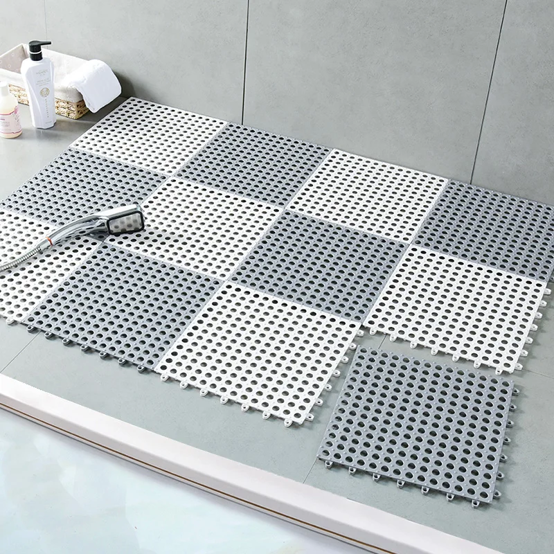 

12Pcs Bathroom Non-Slip Mat PVC Shower Home Bath Foot Mat Anti-Fall Water-Proof WC Stitching Hollow Design for Safety