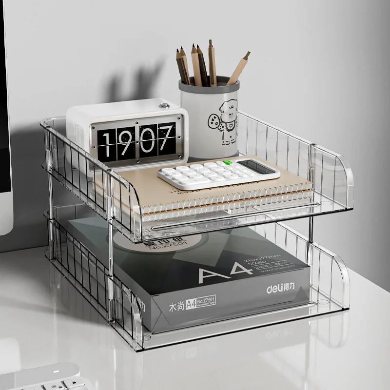 Desktop Organizer Documents File Tray Stationery Office Organizer Desk  A4 Paper Lazy Person Transparent Visual Display Rack