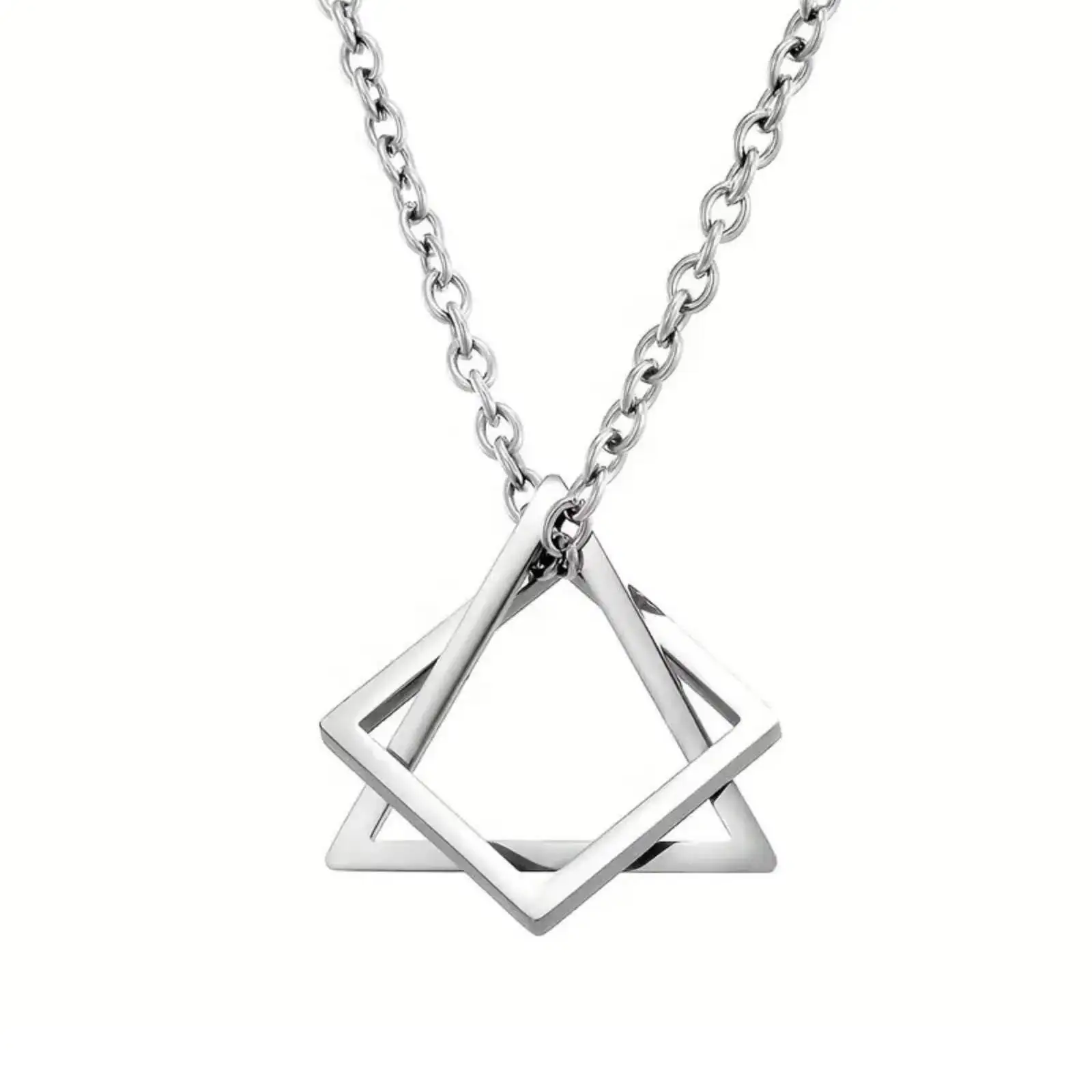 Dreieck-Quadrat-Anhänger-Halskette aus Edelstahl, geometrischer Hip-Hop-Schmuck für Männer und Frauen, Geschenk – Detail 3