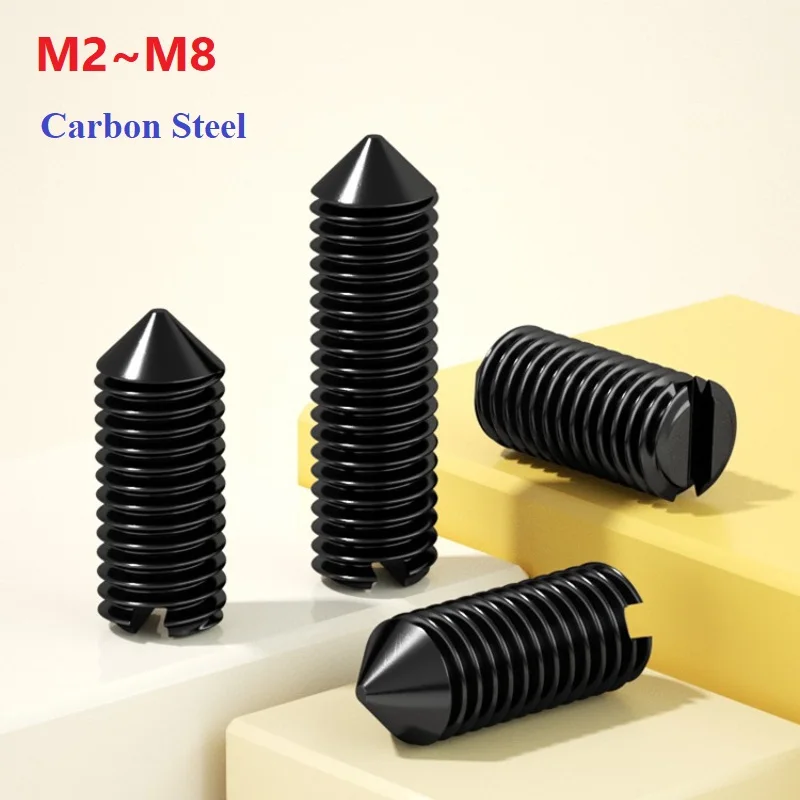 M2 M2.5 M3 M4 M5 M6 M8 Slotted Tip Set Screw Machine Thread Cone Point Grub Screws Carbon Steel Black