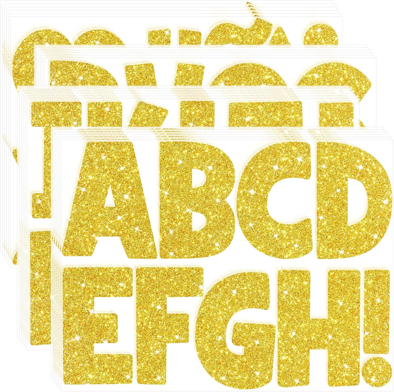 216Pcs 4 Inch Gold Glitter Bulletin Board Letters, 24 Sheets Self‑Adhesive Large Alphabet Stickers for Poster, Mailbox