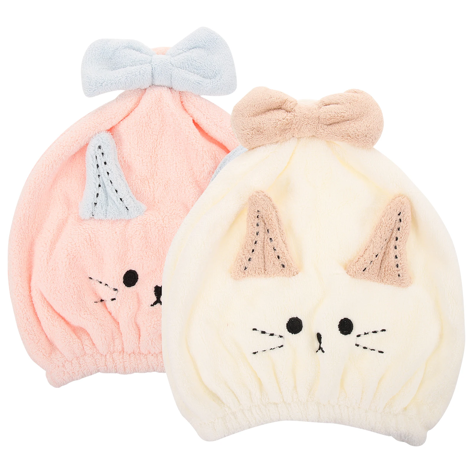 

2 PCS Hair Turban Dry Towel Water Absorbent Cap Cartoon Drying Microfiber Towels