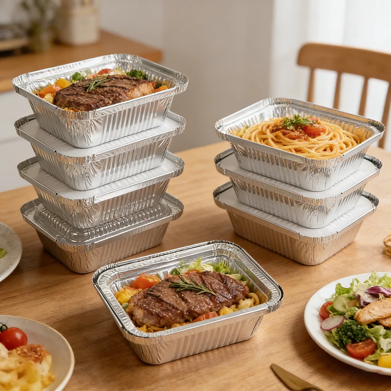 

300ml Rectangular Aluminum Foil Baking Tray 10-Pack Silver Disposable Food Containers Heat-Resistant BBQ Oven Pans for Kitchen