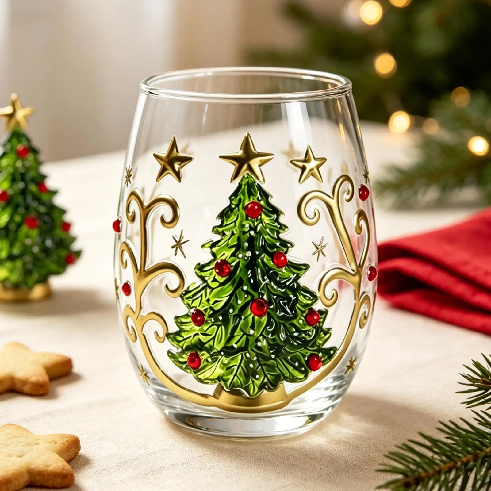 3D Christmas Glass Art Cup Snowman Handleless Drinking Glass Christmas Party Home Holiday Decorative Gift for Festive Drinks