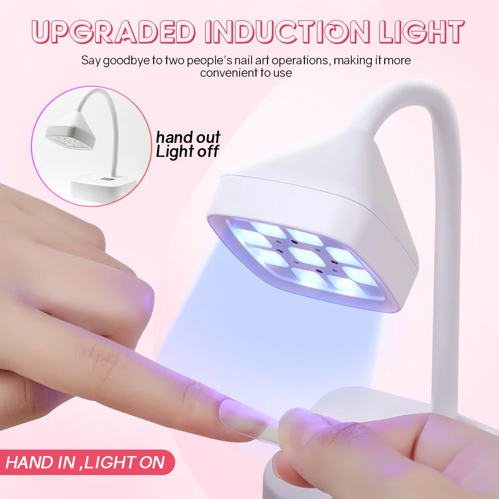 27W sem fio lâmpada de unhas LED UV secador de unhas recarregável sensor automático controle de toque secagem rápida luz de unhas 360 °   Candeeiro de mesa dobrável