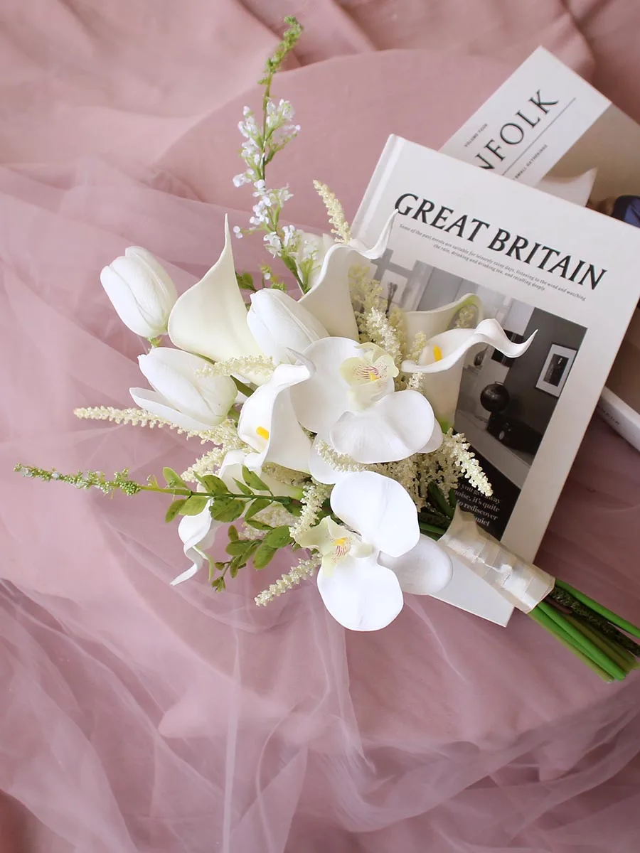 

New Simulation Flower Orchid Calla Lily Tulip White Bride Wedding Holding Flower Fake Flower Korean Style Bouquet