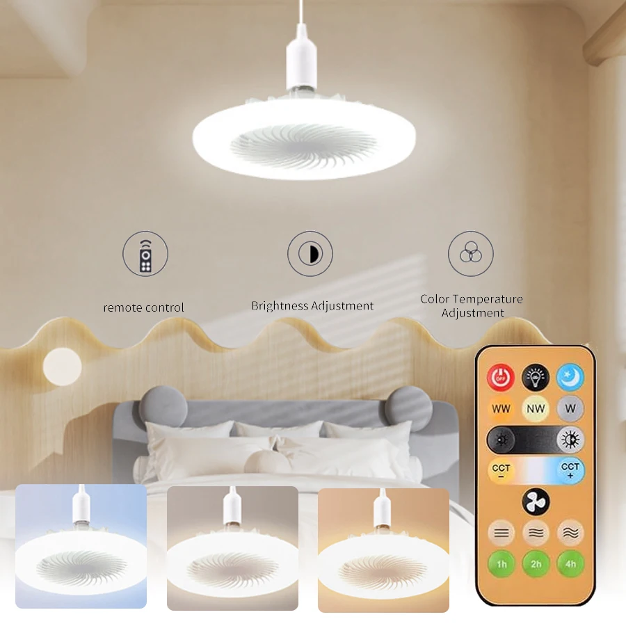 

E27 Ceiling Fan Light With Remote Control 5 Blades Dimmable 3 Light Color 3 Speed Ceiling Fans Lamp for Bedroom Kitchen Garage