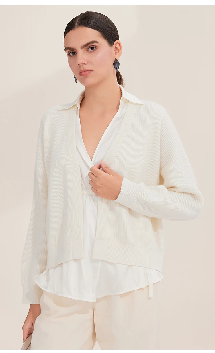 BD4521254 Damen Woll-Cardigan Pullover Seidenhemd Mehrlagig V-Ausschnitt Offen Vorne Langarm Strickoberteil Herbst Winter Alltag – Detail 9