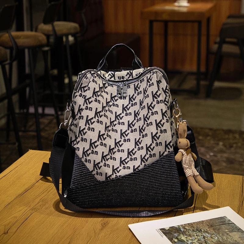 

Модная женская сумка-рюкзак из легкого холста с цветочной вышивкой и стразами, на молнии, для путешествий и повседневного использования