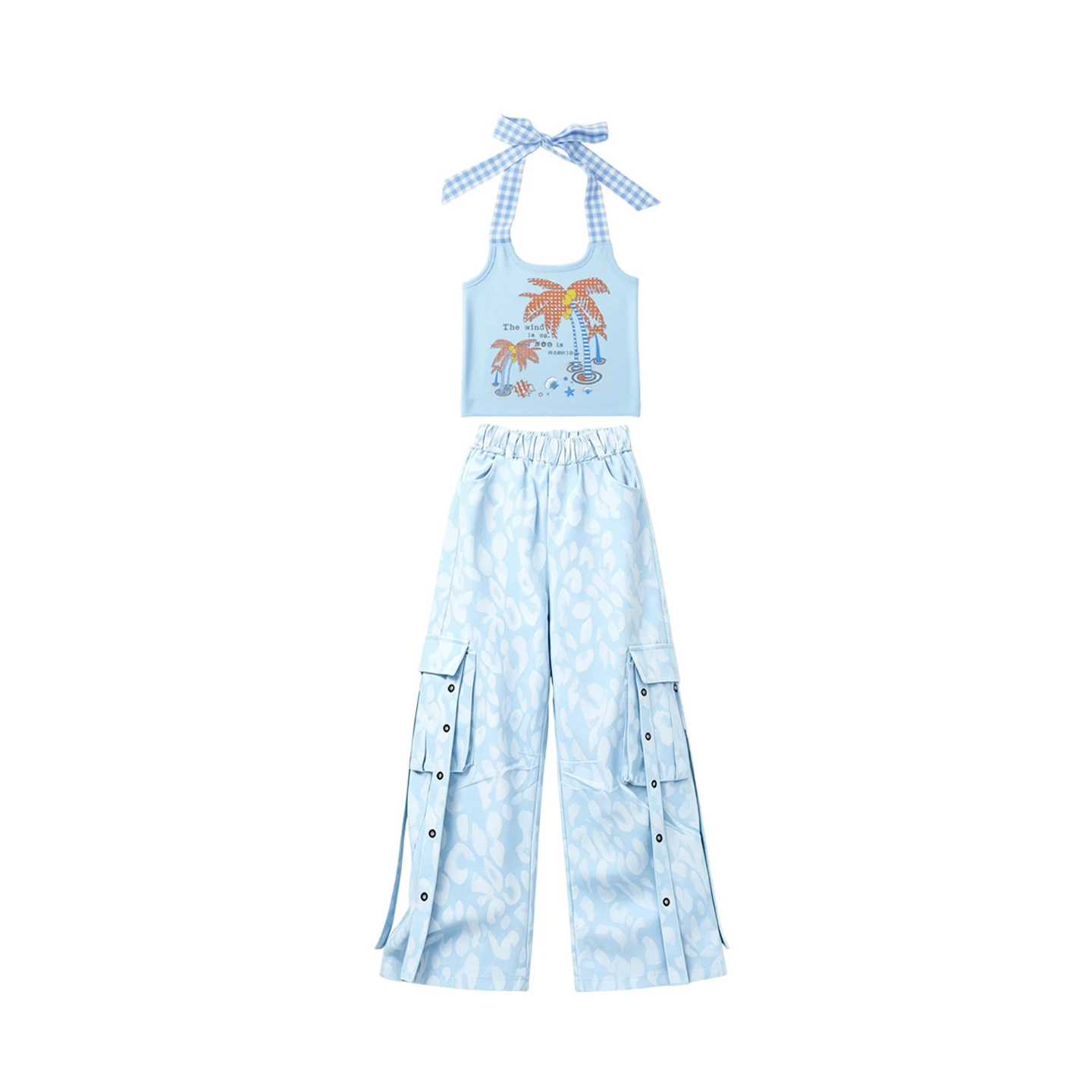 2026 K-Pop Hip-Hop-Kleidung für Kinder: Mädchen Jazz Dance Navel-Tops, Hosen, Blauer Anzug, Sommer Streetwear, Bühnenoutfit BL19316