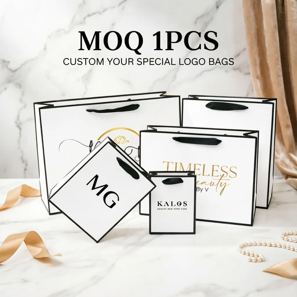 10 Stück benutzer definierte Ihren Namen Marke Papier Geschenke Taschen für kleine Unternehmen Schmuck Paket Taschen Kleidung Paket Papiertüten Perücke Hochzeit – Detail 4