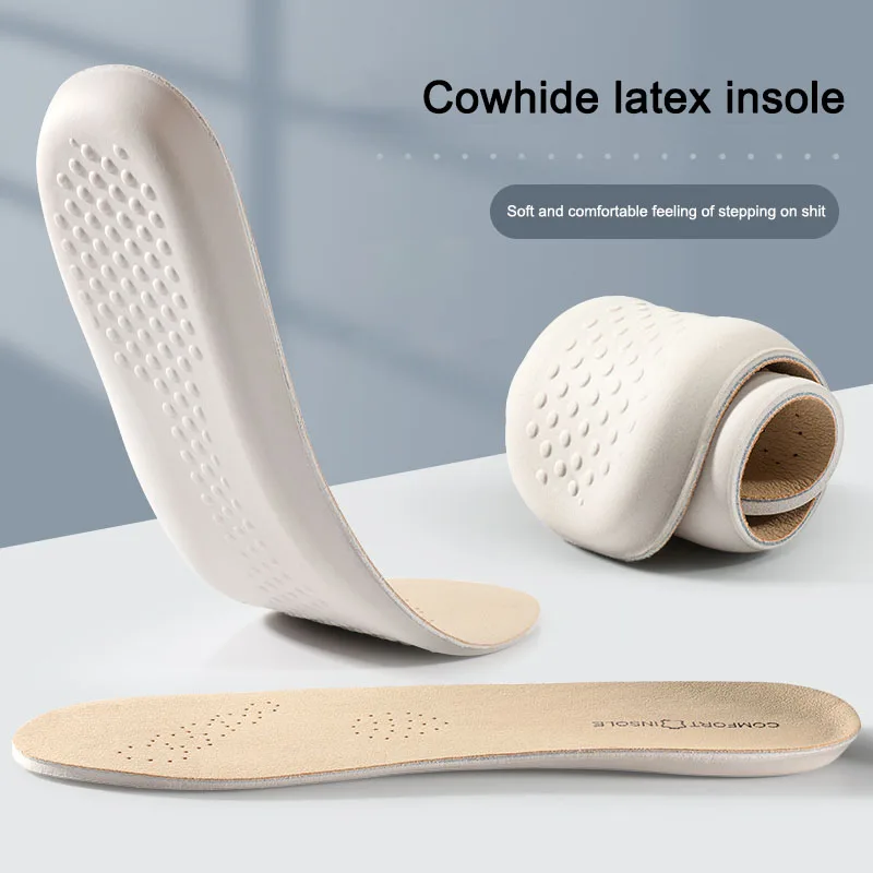 Latex Insole for Feet Leather Shoe Sole Inserts Soft Cowhide Sports Shock Absorbing Plantar Fasciitis Template Insoles for Shoes