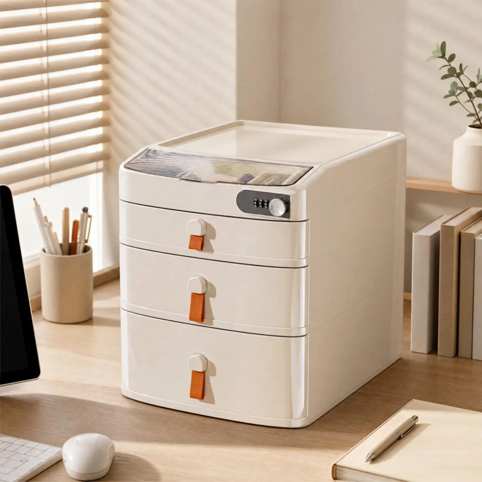 Lockable PP Storage Cabinet 4 Tier Drawer Organizer with Flat Top Surface for Study Bedroom Commercial Desk Use Secure