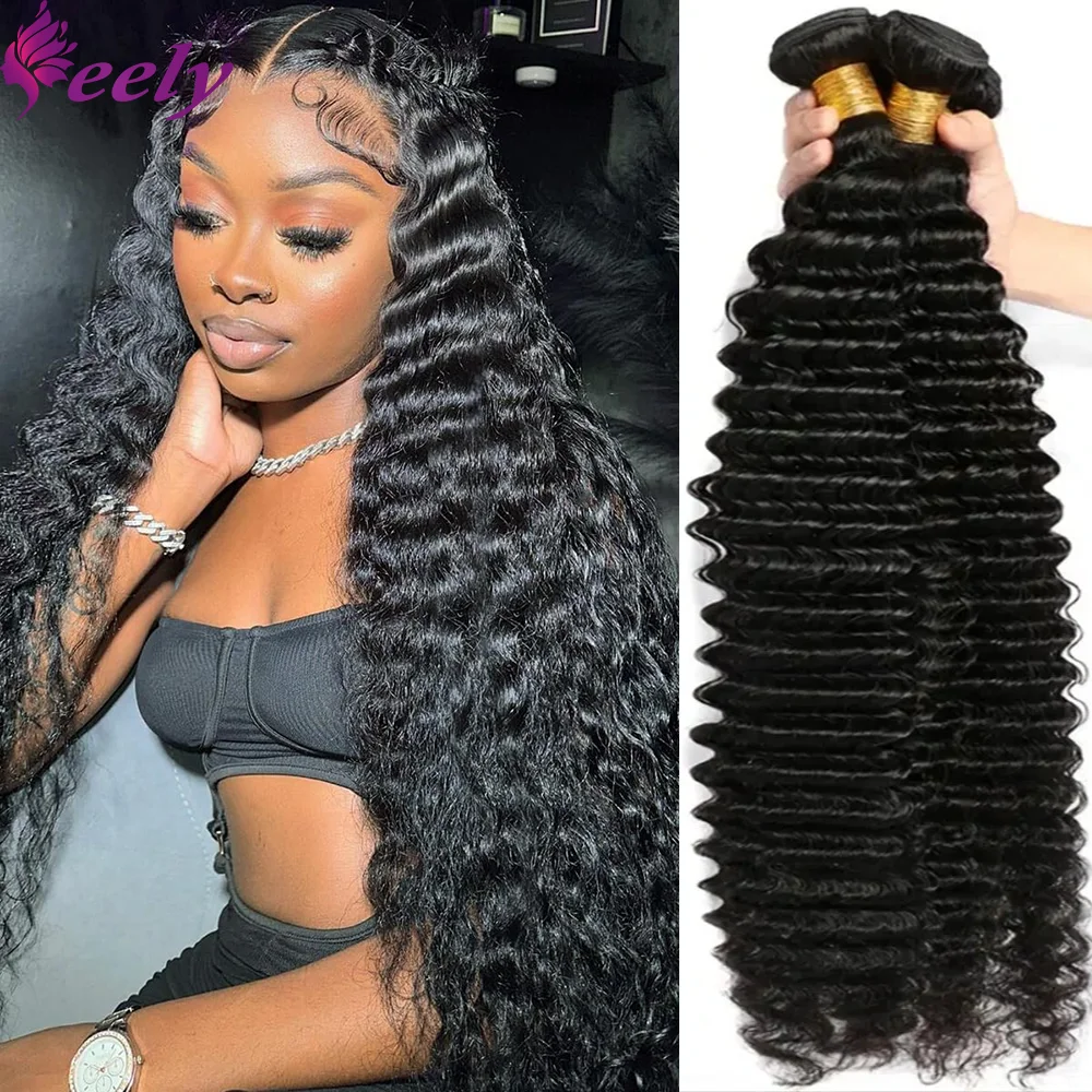 Diepe Golf Krullend Menselijk Haar Bundels Natuurlijke Zwarte Kleur Braziliaanse 100% Maagdelijke Human Hair Weave Extensions 1 3 Bundels Voor Vrouw