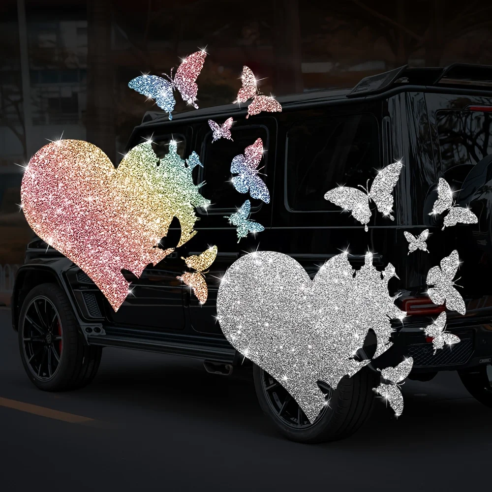 

1pc Beautiful Heart and Flying Butterfly Car Sticker, Laptop Fashion Sticker, Motorcycle Personality Sticker