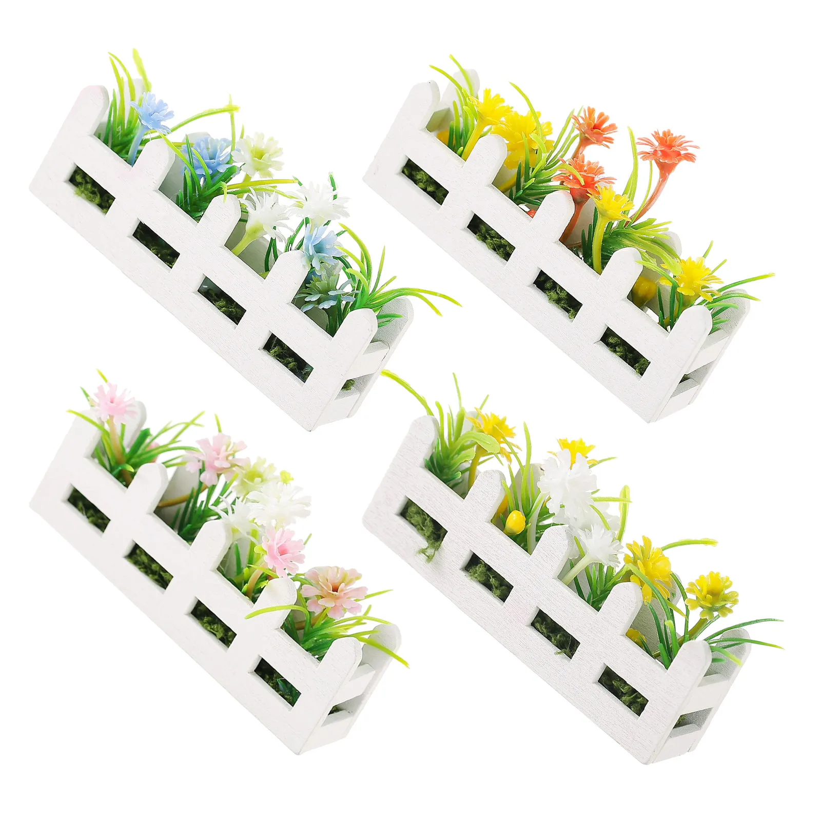 

4Pcs Wood Mini Fence with Simulation Succulent Plants for Dollhouse Balcony Decor Artificial Plant Wall Tiny Potted Greenery Set