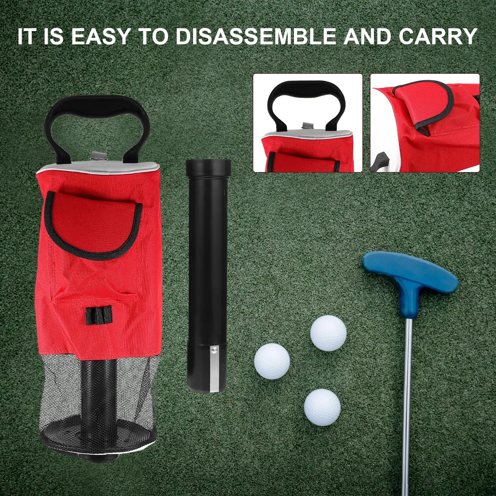 Golf Ball Retriever Tube Portable 2 Section Pickup Collector Ergonomic Back Saving Practice Accessory