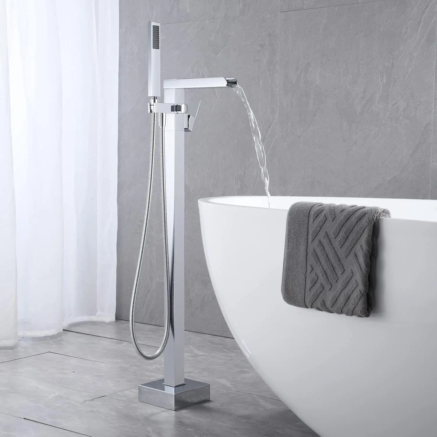 Kemaidi Vrijstaande Badkuip Kraan Filler High Flow Waterval Badvuller Geborsteld Goud Bad Kranen Met Hand Douchekraan
