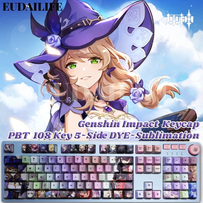 

Game Genshin Impact Keycap Lisa Ganyu Hutao 108 Key PBT DYE Sublimation Cherry Profile MX Cross Axis Switch Mechanical Keyboard